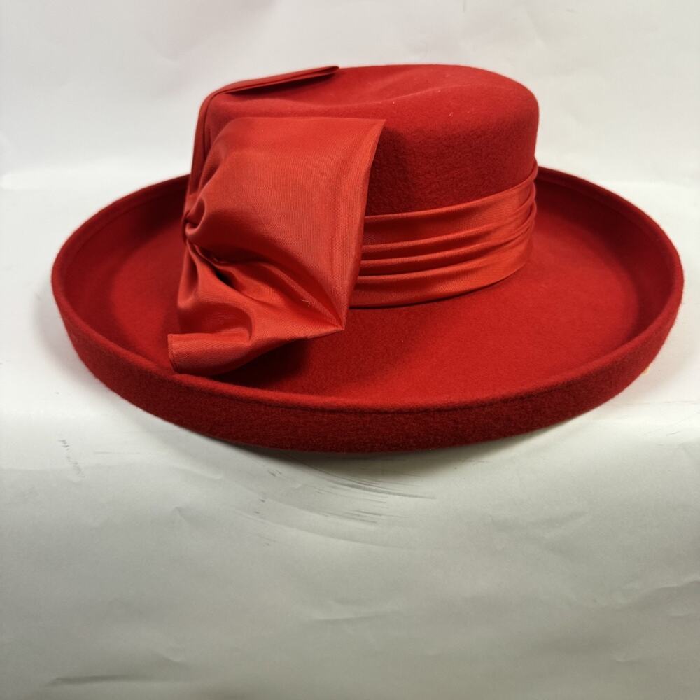Vintage Joe Bill Miller Miss Biener 100% Wool Hat With Bow Tie Red Chic 1960s